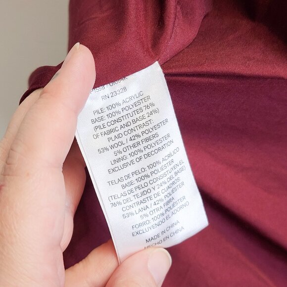 Pendleton Hi-Pile Fuzzy Sherpa Full Zip Fleece Jacket Maroon Plaid Trim Womens L - Picture 14 of 14